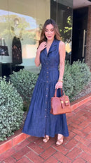 Vestido Jeans Maxi - Jeans Azul Escuro