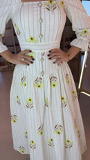Vestido Midi Flores Amarelas - Off White Floral