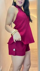 Conjunto Frente Única Peplum - Vinho