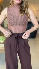Calça Pantalona Marrom com Amarração - Marrom Chocolate