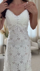Vestido Branco Renda Guipir Floral Longo e Alças Finas - Branco