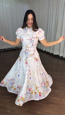 Vestido Midi Floral Aquarela - Off White Floral