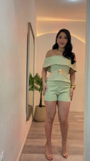 Conjunto Ombro a Ombro Peplum - Verde Claro
