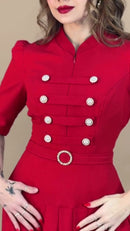 Vestido Longo Vermelho Botões Pérola - Vermelho