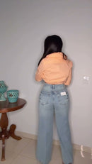 Calça Jeans Azul Claro com Cordao Laranja na Cintura - Jeans Azul Claro