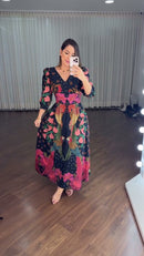 Vestido Longo Estampa Araras - Marinho Estampado