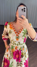 Vestido Longo Estampa Tropical - Off White Estampado