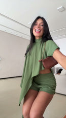 Conjunto Verde Blusa Assimétrica - Verde Militar
