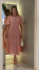Vestido Midi Recorte - Vermelho