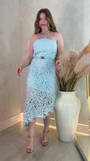 Vestido Midi Renda Azul Tiffany - Azul Tiffany
