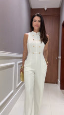 Macacão Branco Botões Dourados - Off White