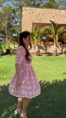 Vestido Rosa Laise Manga Bufante - Rosa