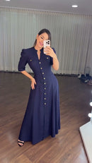 Vestido Chemise Longo Marinho - Azul Marinho