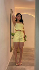 Conjunto Cropped Babado e Shorts - Amarelo