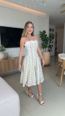 Vestido Floral Renda no Busto - Branco Floral