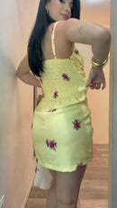 Vestido Mini Drapeado Floral - Amarelo