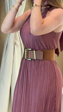 Vestido Midi Plissado Rosé Gola Halter - Rosé