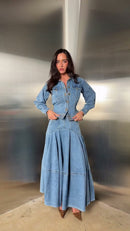Conjunto Jeans Saia Rodada - Jeans Azul