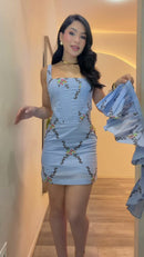 Conjunto 100% Linho Bordado Peplum - Azul Claro