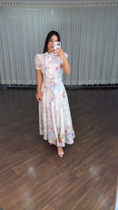 Vestido Midi Floral Aquarela - Off White Floral