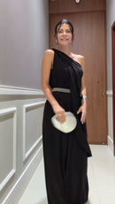 Vestido Longo Preto Um Ombro - Preto