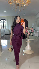 Vestido Longo Ameixa Drapeado - Ameixa