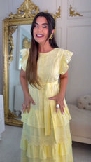 Vestido Laise em Camadas - Amarelo
