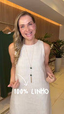 Vestido Reto 100% Linho Sem Mangas - Verde Escuro