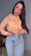Calça Jeans Azul Claro com Cordao Laranja na Cintura - Jeans Azul Claro