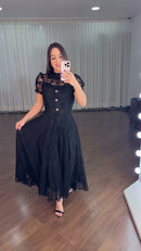 Vestido Preto Tule Bordado - Preto