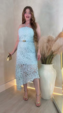 Vestido Midi Renda Azul Tiffany - Azul Tiffany
