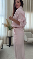 Conjunto 100% Linho Rosa Bebê Camisa Manga Comprida e Calça Pantalona - Rosa Bebê