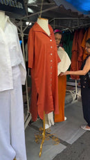 Conjunto 100% Linho Turquesa Vestido Camisão Longo e Calça Pantalona - Turquesa