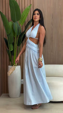 Vestido Longo Azul Frente Única - Azul Claro