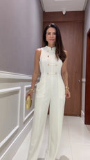 Macacão Branco Botões Dourados - Off White