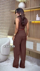 Conjunto Colete Utilitário Pantalona - Marrom