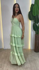 Vestido Longo Menta em Camadas - Verde Menta