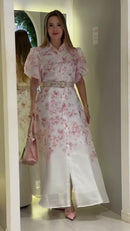 Vestido Floral Manga Bufante - Rosa Floral