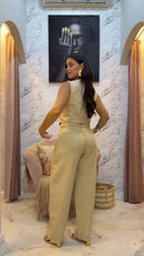 Conjunto Bege Colete Calça - Bege