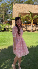 Vestido Rosa Laise Manga Bufante - Rosa