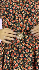 Vestido Midi Floral Ombro a Ombro - Preto Floral