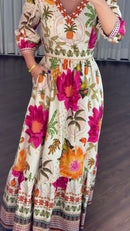 Vestido Longo Estampa Tropical - Off White Estampado