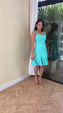 Vestido Azul Tiffany com Bolero 100% Linho - Azul Tiffany