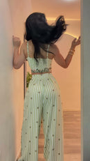 Conjunto Listrado Cropped Pantalona - Verde