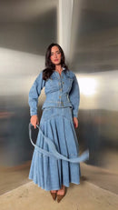 Conjunto Jeans Saia Rodada - Jeans Azul