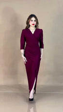 Vestido Midi Envelope Drapeado - Ameixa