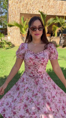 Vestido Floral Corselet Rosa - Rosa Floral