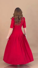 Vestido Longo Vermelho Botões Pérola - Vermelho