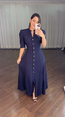 Vestido Chemise Longo Marinho - Azul Marinho