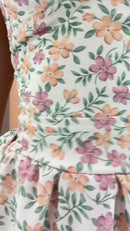 Vestido Floral Corpete Babados - Off White Floral